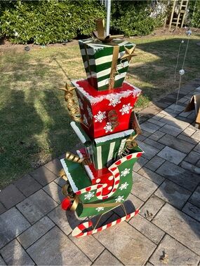 Festive Christmas Sleigh with Stacked Gifts Outside Decor *NEW